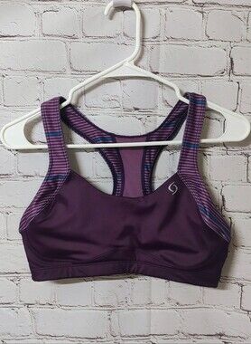 Moving Comfort Purple Striped Wire Free Supportive Lightly Padded Sports Bra 36C